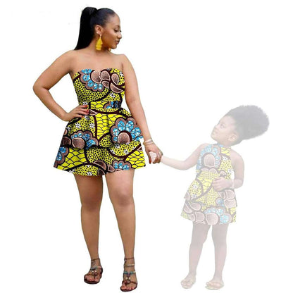 Women and Girls African Dresses Summer Cotton Ankara Outfits FM004