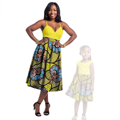 Print Dresses for Mother and Daughter Outfits Patchwork Dresses