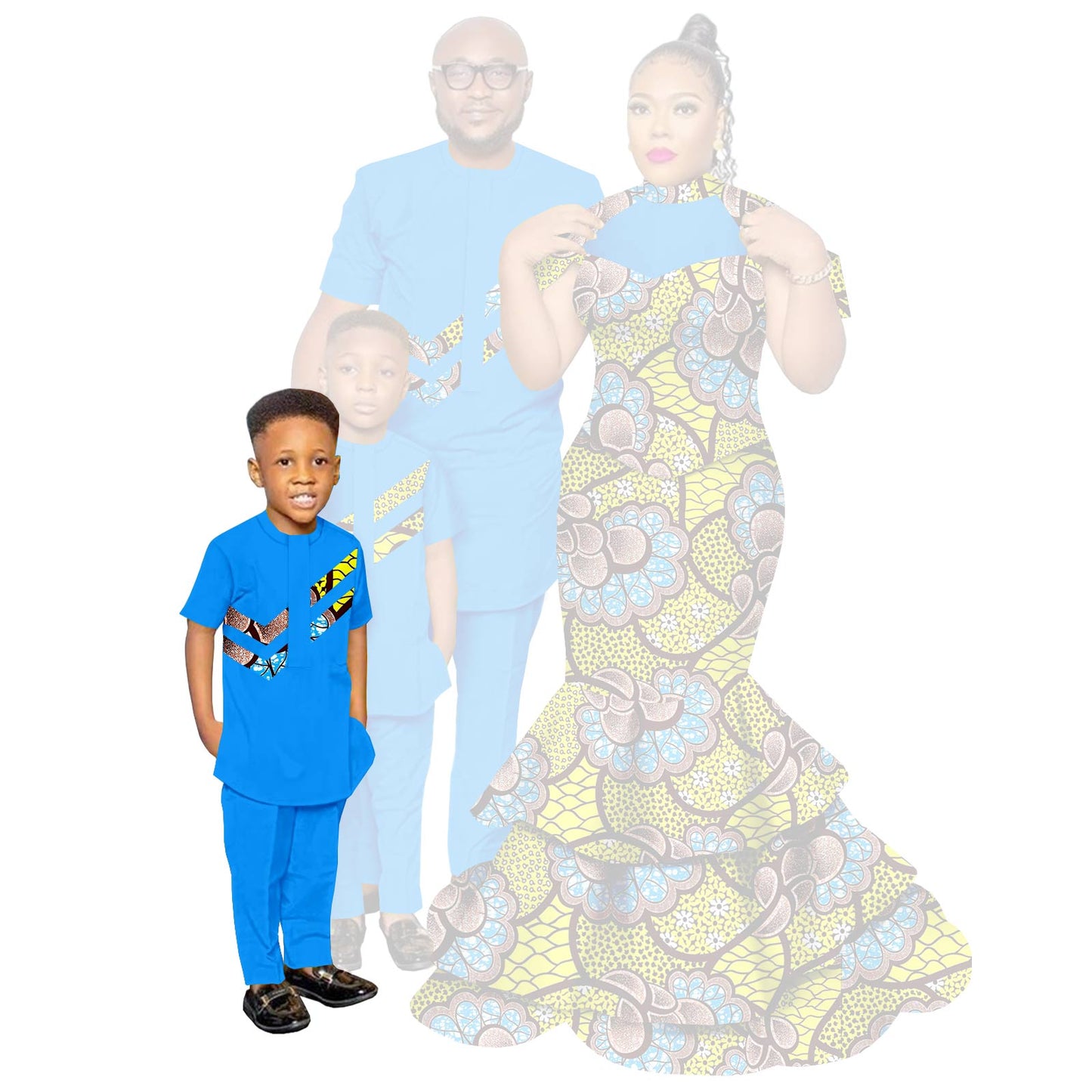 African Family Clothes Women Mermaid Dresses Men and Kids Sets