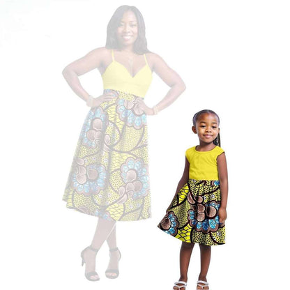 Print Dresses for Mother and Daughter Outfits Patchwork Dresses