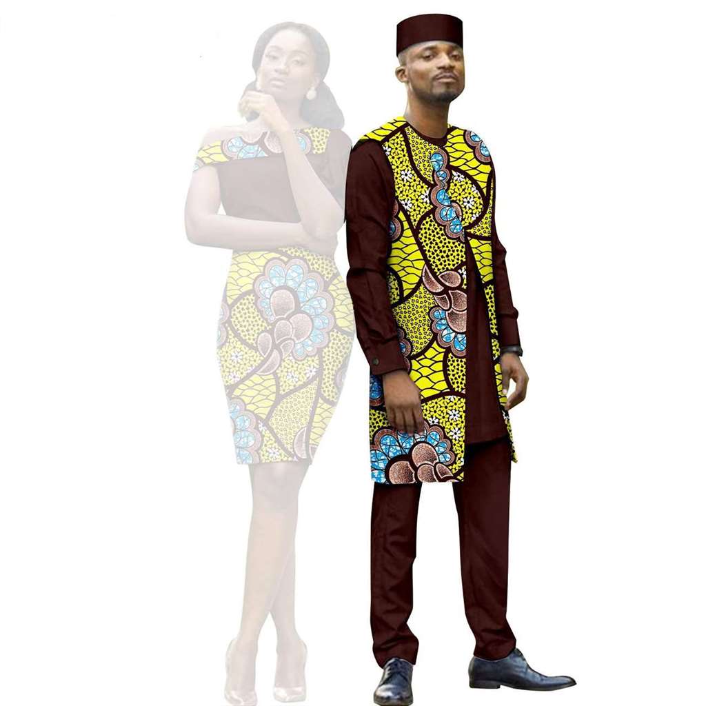 Women Dresses and Men Suit Print Vest Top and Pant Hat Sets