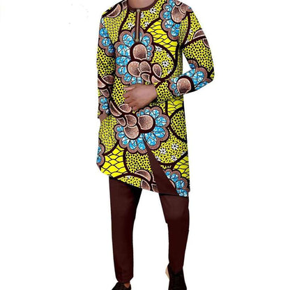 African Print Dresses Match Men Outfits Long Top and Pant Sets