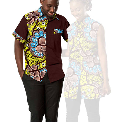 Women Print Shirts Match Men Outfits Patchwork Shirts