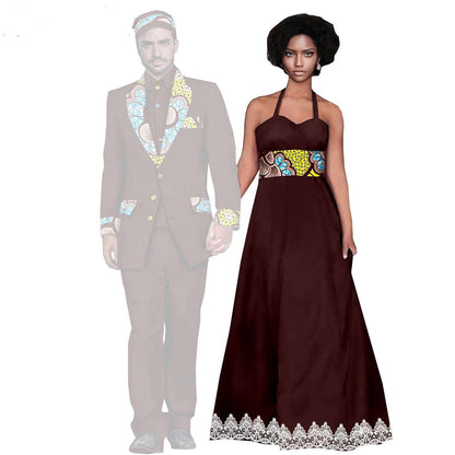 African Clothes Women Long Dresses Match Men Suits Sets