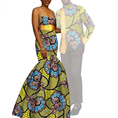 African Mermaid Print Dresses Match Men suits Sets