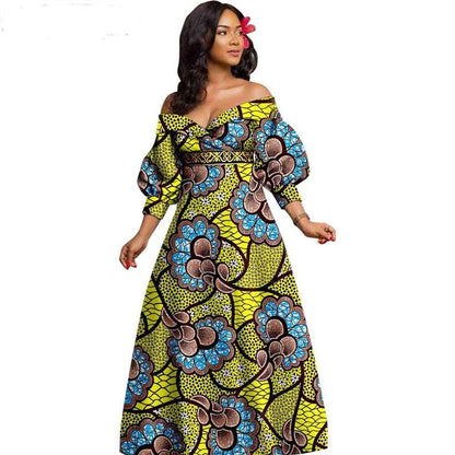 African Women Print Long Dresses Match Men Suit Sets