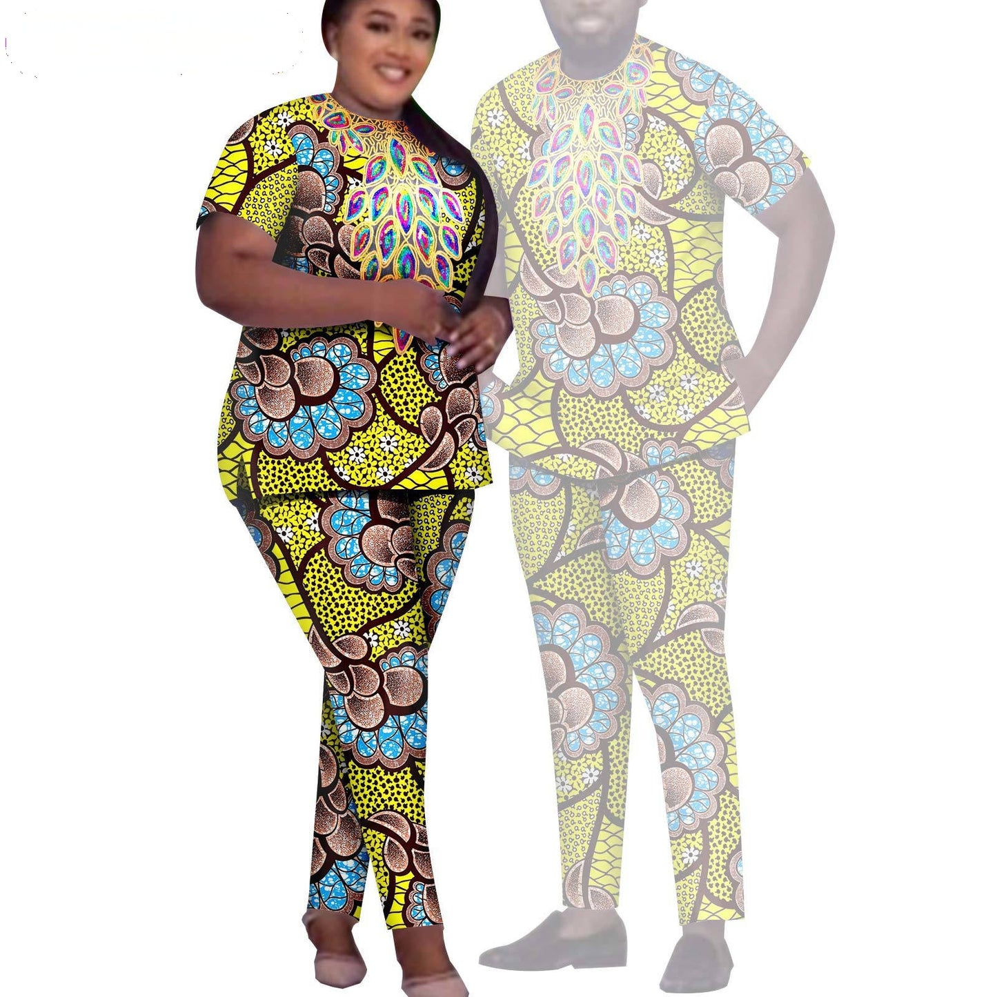 African Men Suits Patchwork Print Sets Match Women Outerwear