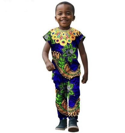 African Clothes for Kids Print Top Tee and Pant Sets KID005