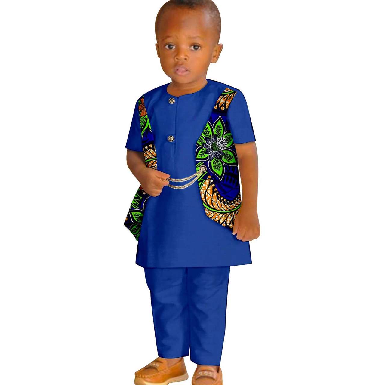 Boy Summer Print False Two-piece Suit Top and Pant Sets KID077