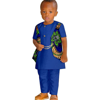 Boy Summer Print False Two-piece Suit Top and Pant Sets KID077