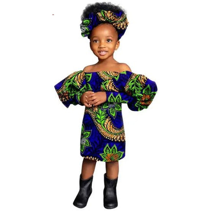 African Clothes for Girls Print Knee-length Dresses Outfits