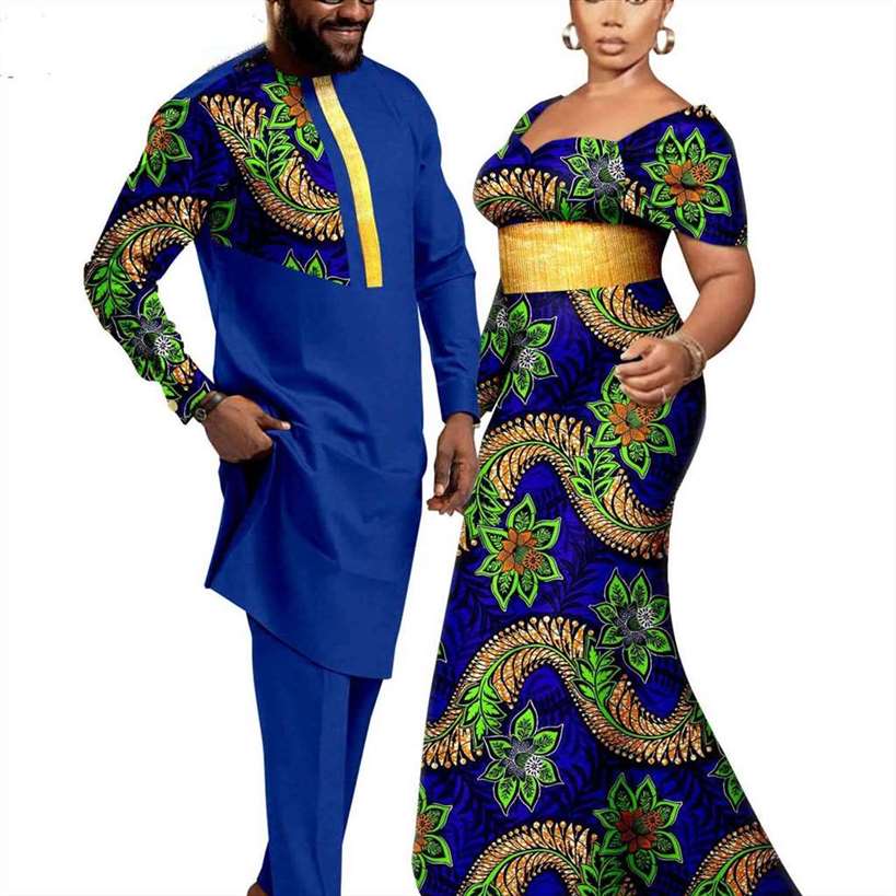 Couples Women Long Dresses Match Men Outfits Sets