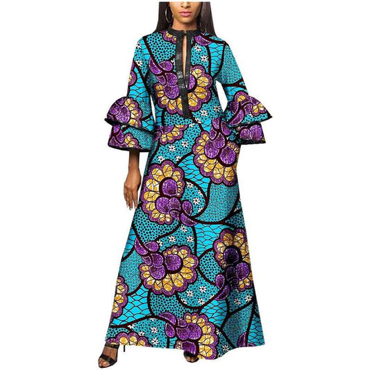 Women African Dresses Ankara Print Flared Sleeves Casual Wedding