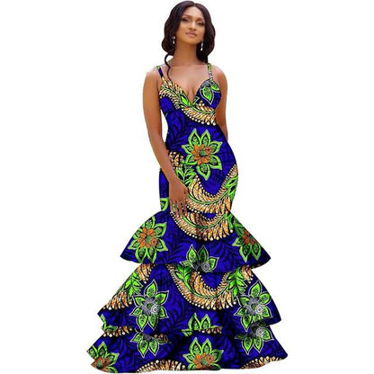 African Dresses Print Sexy V-Neck Long Maxi Dress Party Wedding