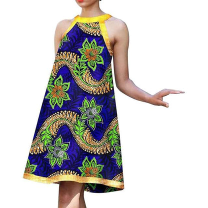 African Dresses Sleeveless Casual Straight Ankara Print Attire