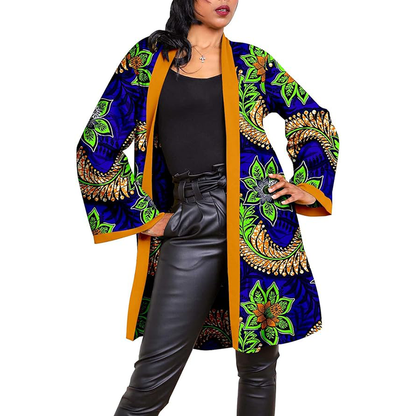 African Clothes Casual Trench Coat Ankara Print Open Front Blouse