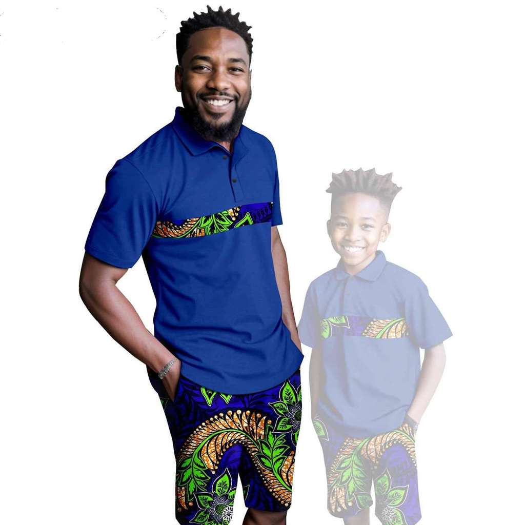 African Clothes Father and Son Print Shirt and Short Pant Sets FM001