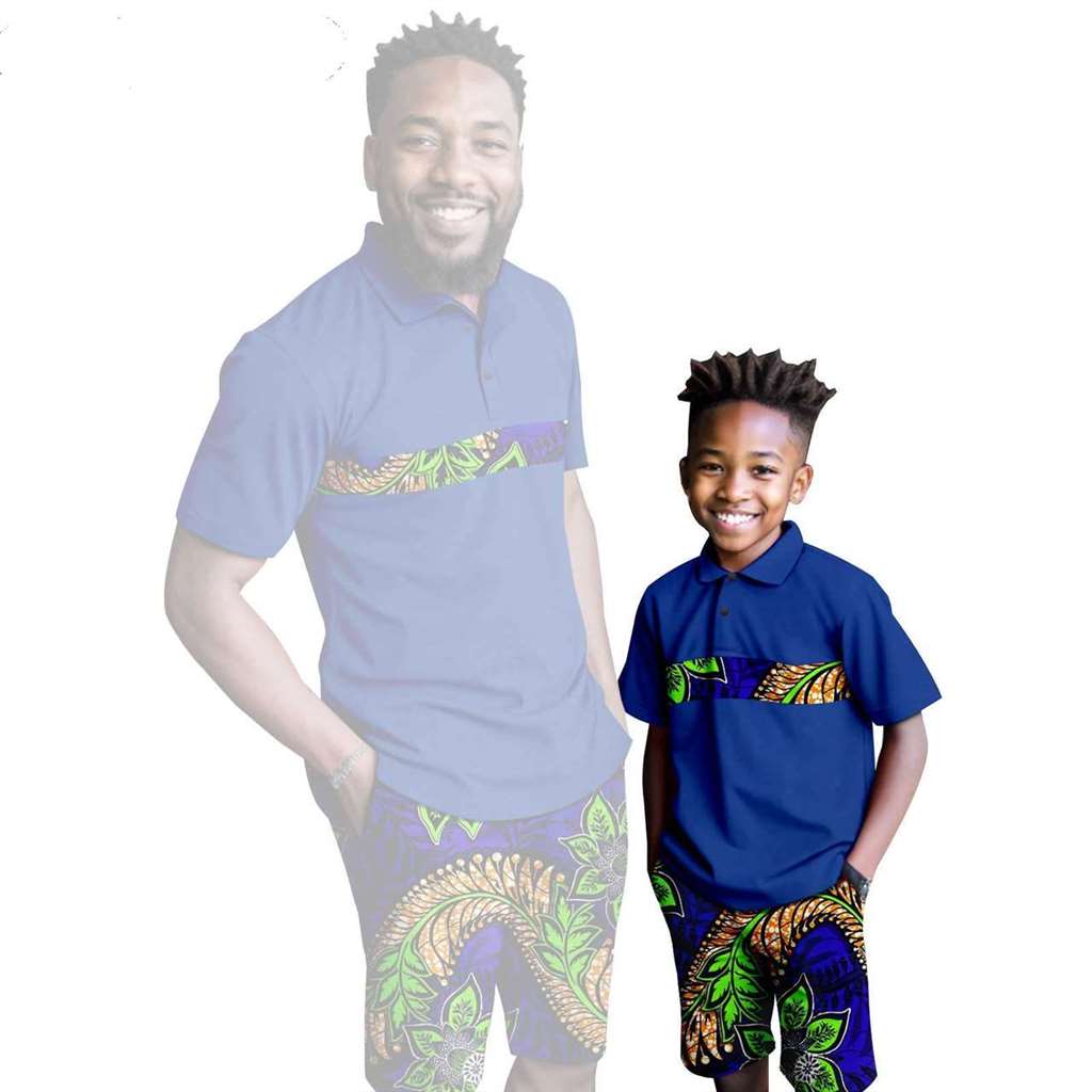 African Clothes Father and Son Print Shirt and Short Pant Sets FM001