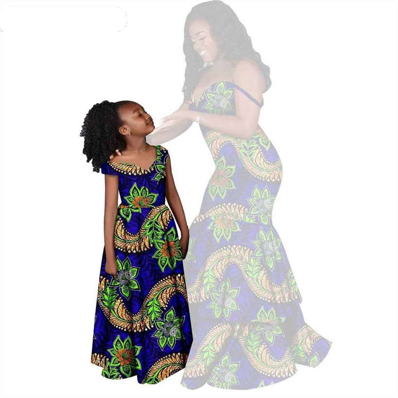 Women and Girls African Dresses Print Long Family Clothes FM005