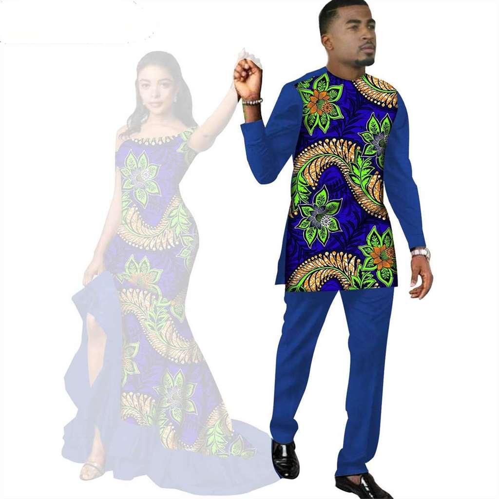 African Print Long Dresses for Women Match Men Sets