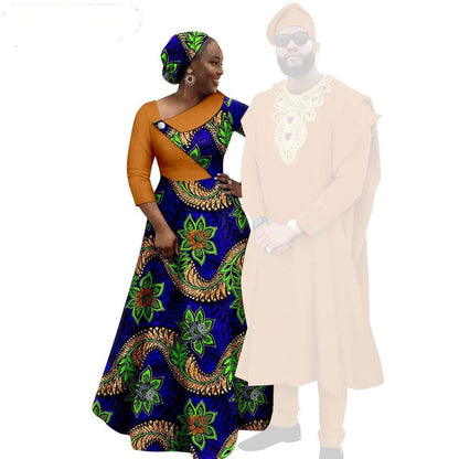 African Print Long Dresses for Women Match Men Robe Sets