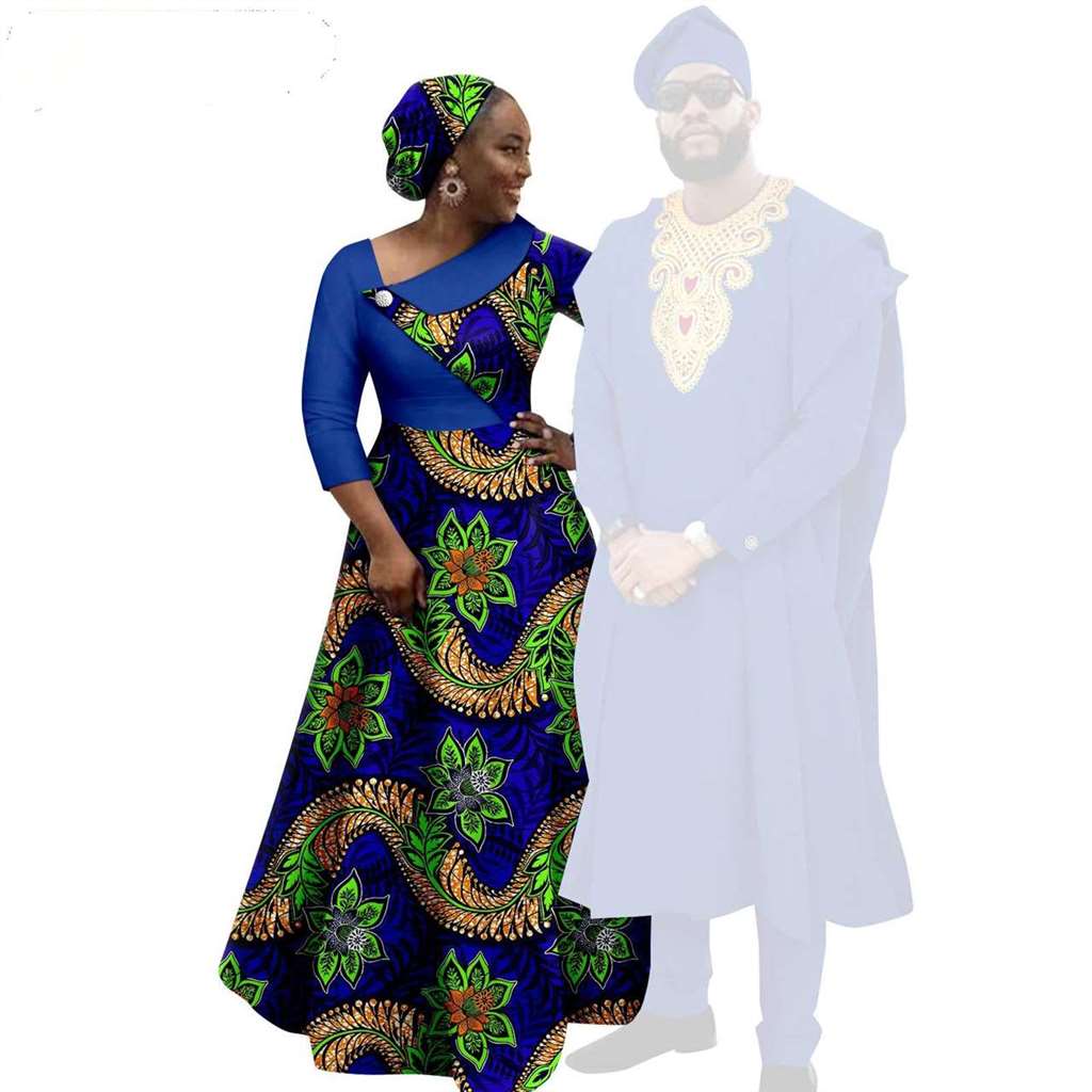 African Print Long Dresses for Women Match Men Robe Sets CC050