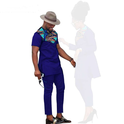 Women Ankara Print Top and Pants Sets Match Men Sets CC089