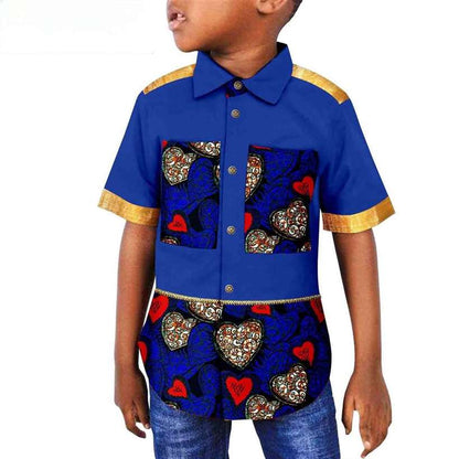 Dashiki Summer Boy Outfits Patchwork Print Top Shirt Outerwear