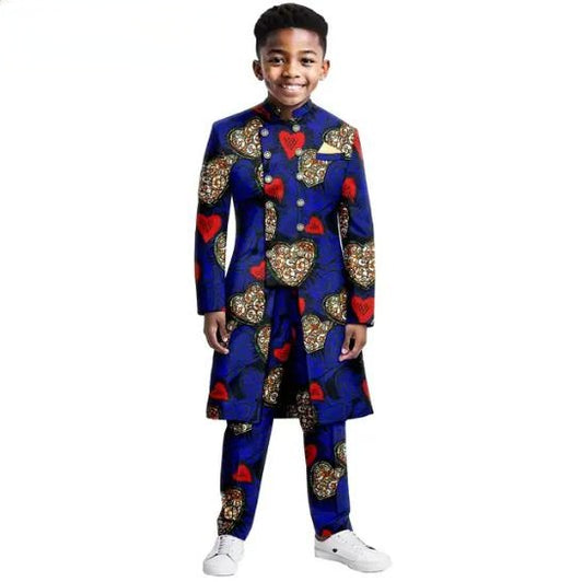 Children African Clothes Formal Blazer Print Top and Pant Sets