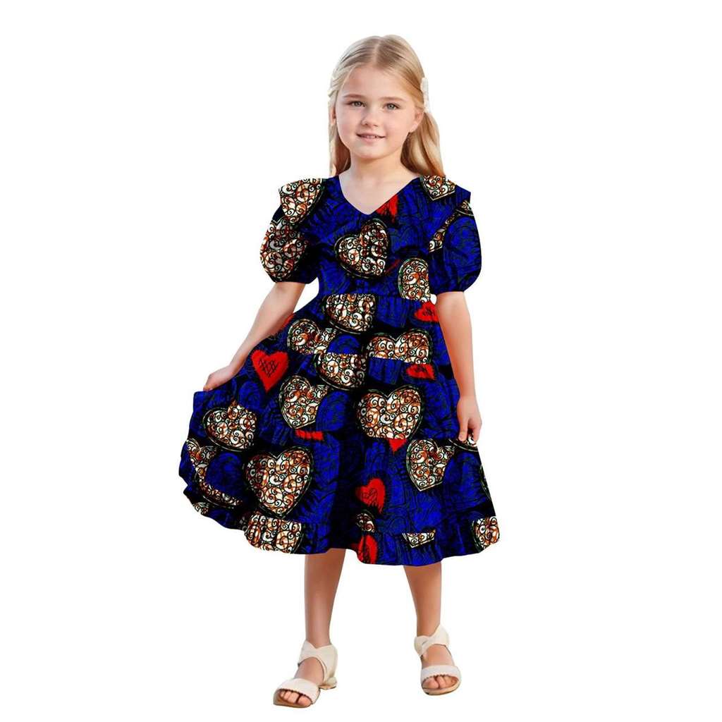 Girls Ankara Print Double Ruffles Collar Dresses Party Dresses