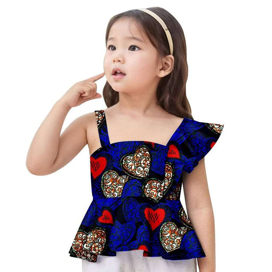 African Clothes Ankara Print Irregular Sleeves Ruffle Crop Top