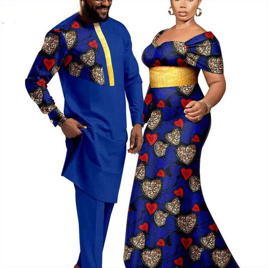 Couples Women Long Dresses Match Men Outfits Sets