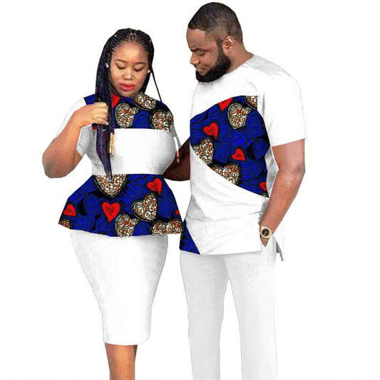 Couples Patchwork Print Dresses Match Men Outfits Party Wear