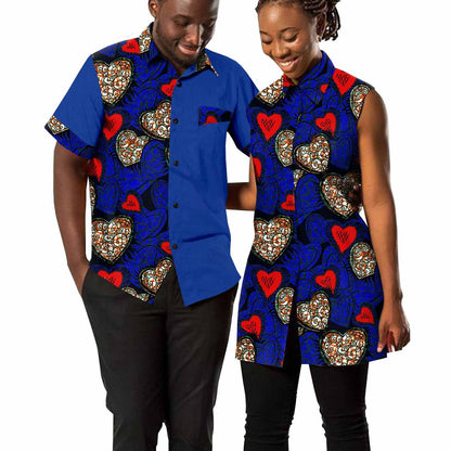 Women Print Shirts Match Men Outfits Patchwork Shirts