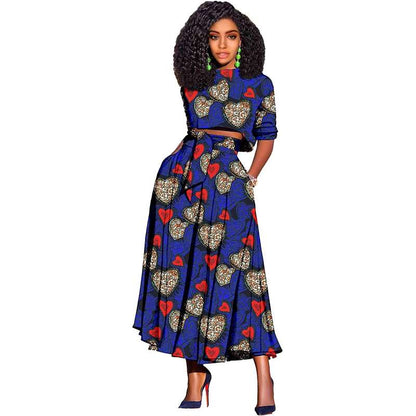 Women African Clothes Print Crop Top and Long Skirts Attire FMS008