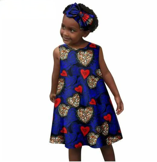 Girls African Clothes Print Dresses Summer Cotton Outfits