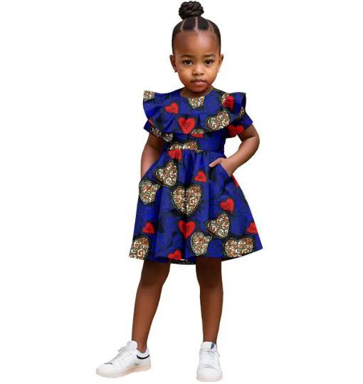 Girl African Clothes Print Dresses Ankara Outfits Summer Cotton