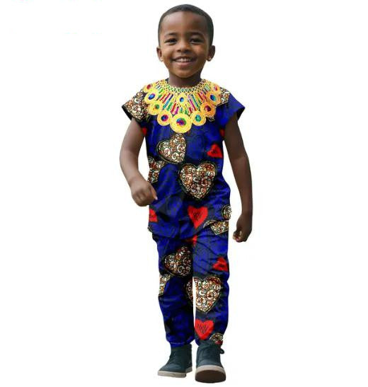 African Clothes for Kids Print Top Tee and Pant Sets KID005