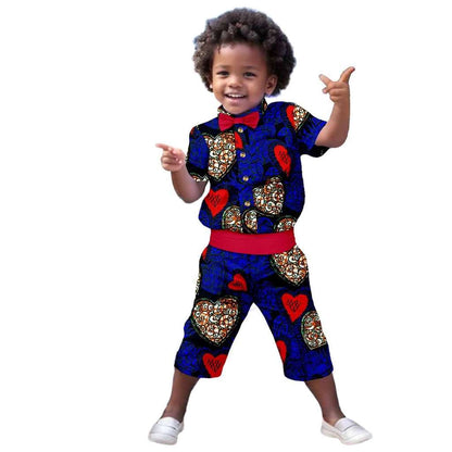 Boys Print Bow tie Top Shirt and Pant Sets Ankara Outerwear