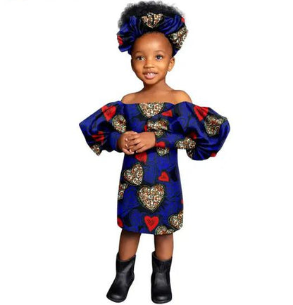 African Clothes for Girls Print Knee-length Dresses Outfits