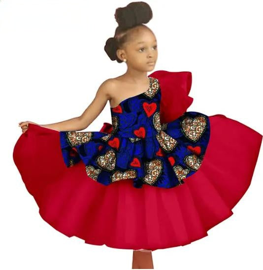 Kids African Clothes Ankara Print Voile Dresses Party