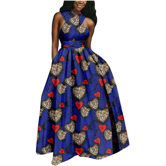 African Dresses Print Ankara Sleeveless Long Maxi Party Outfit