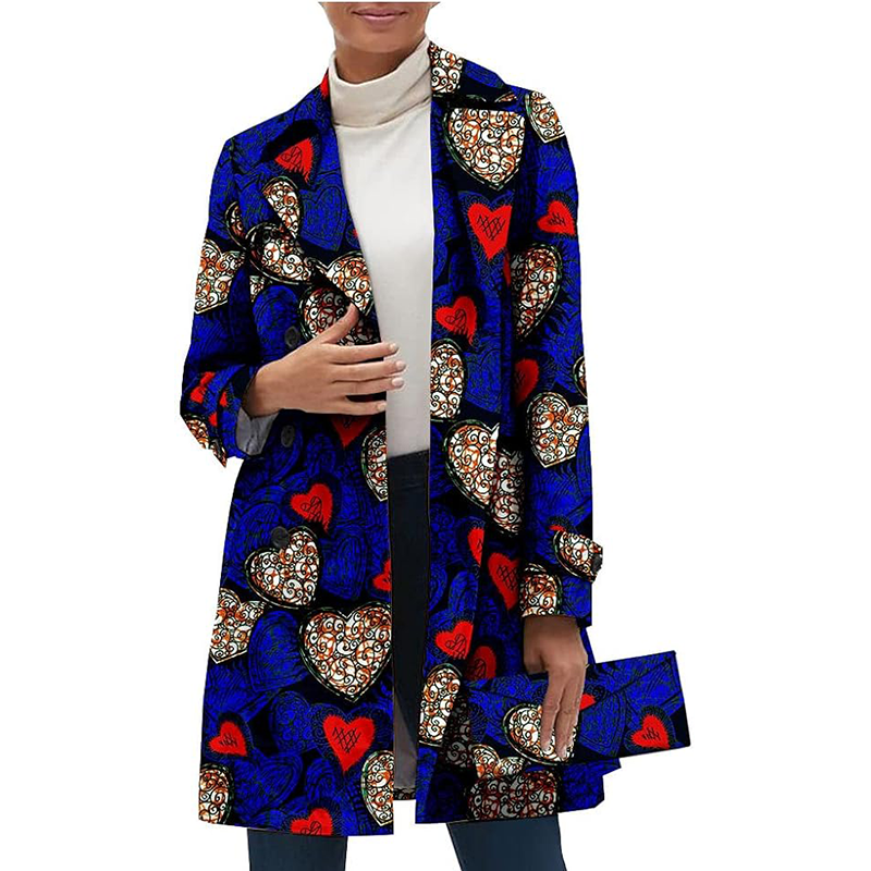 African Women Casual Coat Ankara Print Open Front Long Blazer Jacket