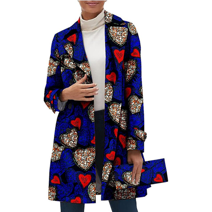 African Women Casual Coat Ankara Print Open Front Long Blazer Jacket