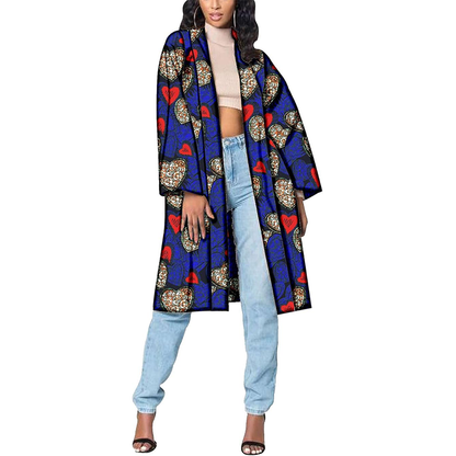 Women African Coat Open Front Long Blouse Ankara Print Jacket CJ005