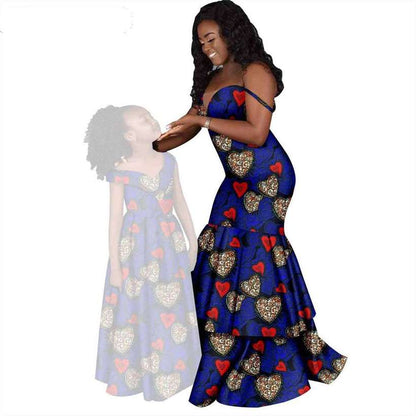 Women and Girls African Dresses Print Long Family Clothes FM005-1