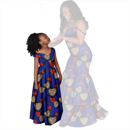 Women and Girls African Dresses Print Long Family Clothes FM005-1