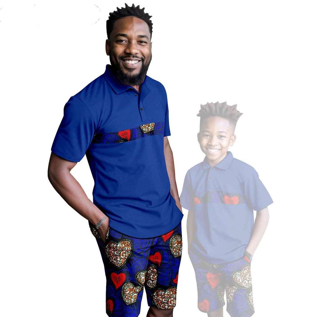 African Clothes Father and Son Print Shirt and Short Pant Sets FM001