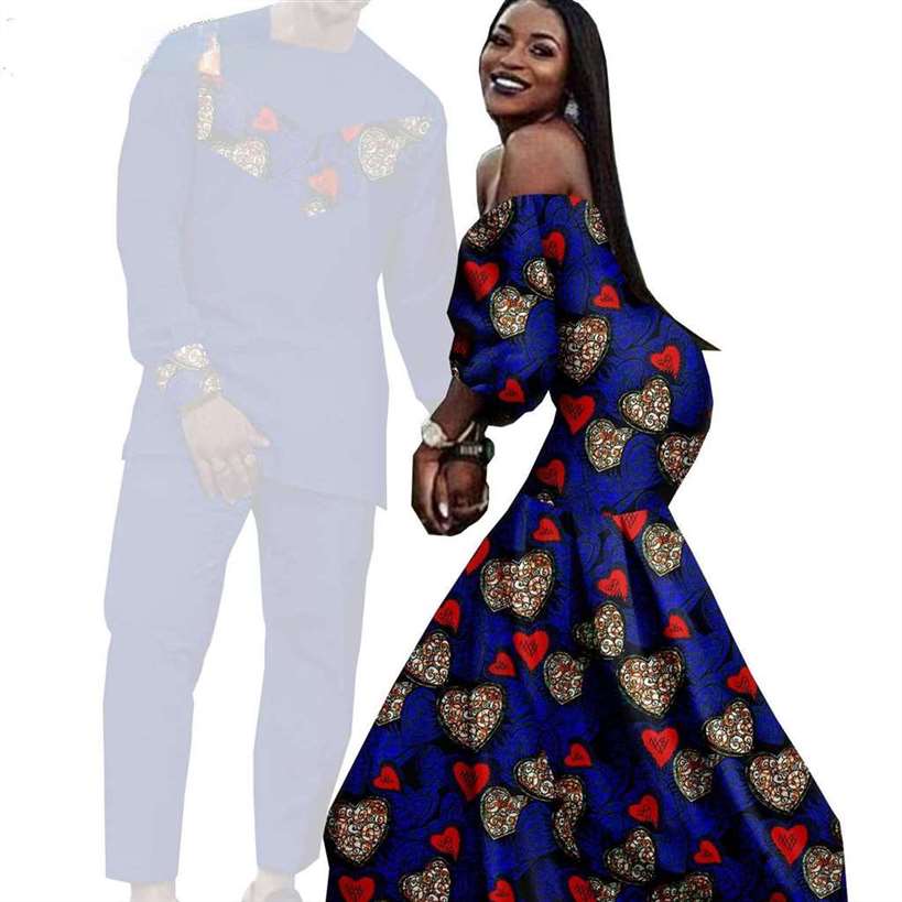 Couples African Dresses Women Print Long Match Men Sets CC005-1