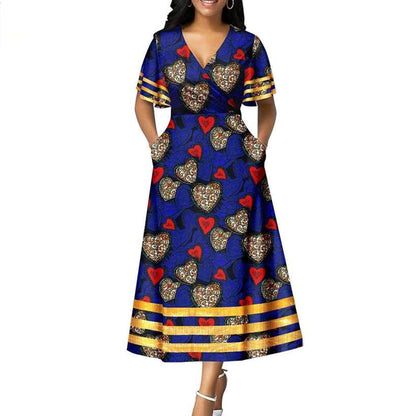 African Dresses Women Print V-neck Match Men Sets Lover CC007-1